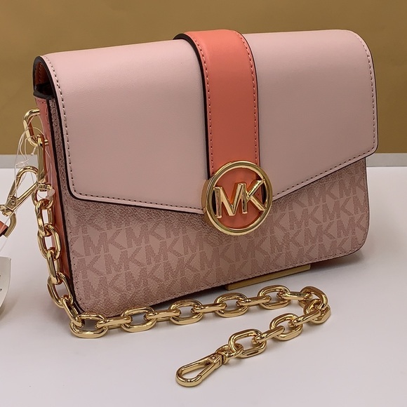 Michael Kors Carmen Small Monogram Flap Crossbody - Sherbert color - Picture 11 of 16
